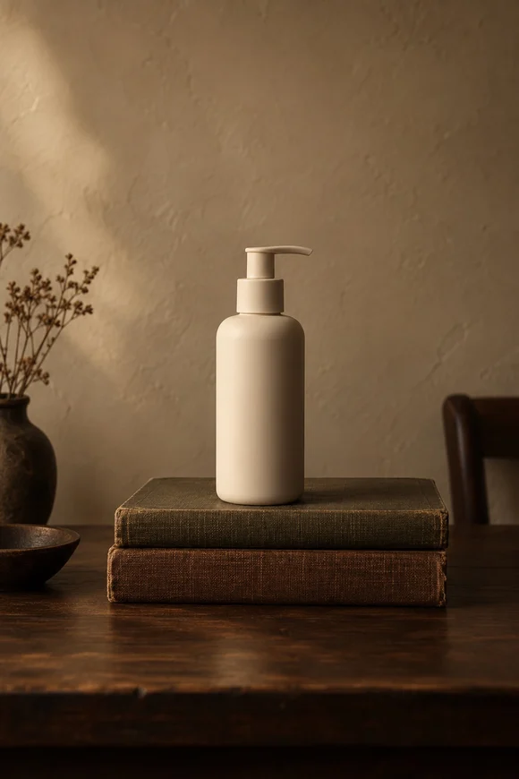 Gentle cleanser bottle on a linen cloth